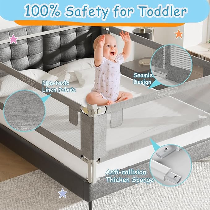 3-Pack Bed Rails for Toddlers with Headboard Rod - Height Adjustable Baby Bed Rail Guard Specially Designed for Twin Size (74.8 x 74.8 x 39 Inch)