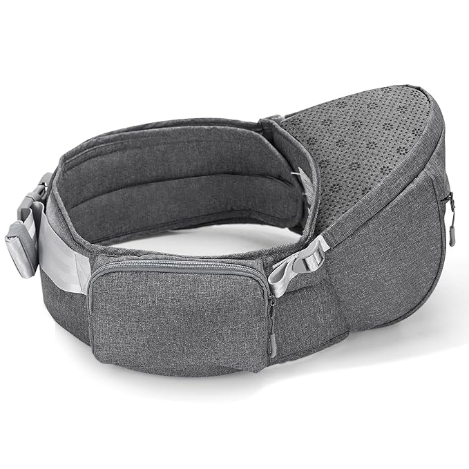 Sunveno Hip Baby Carrier with Seat,Ergonomic Baby Hip Carrier, Front-Facing Baby Holder, Anti-Slip Seat Surface, Wide and Adjustable Waistband, Multiple Pockets, Newborn to Toddler up to 45lbs, Grey
