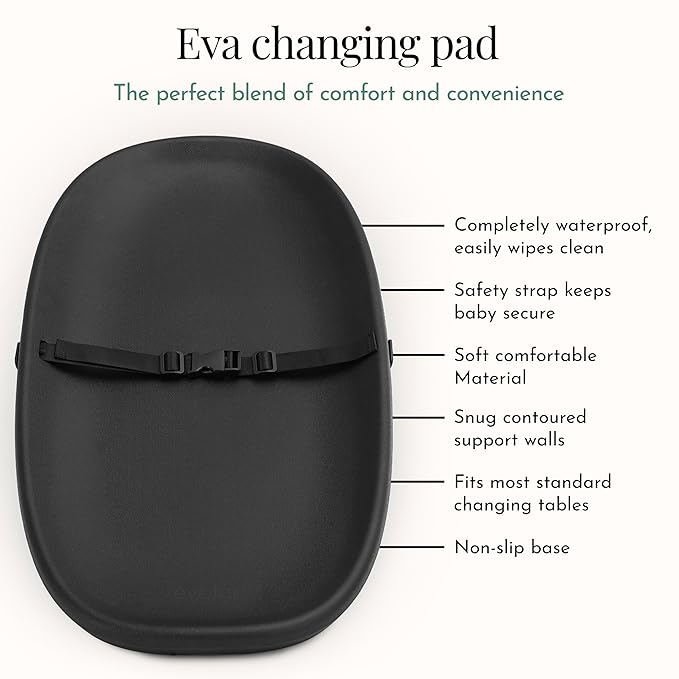 Evolur Eva Baby Changing Pad in Black, Soft, Lightweight and Portable Changing Pad, Fits All Changing Table, Waterproof Firm Padding