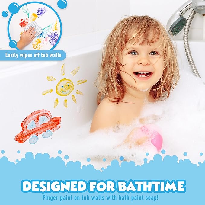 Tub Works® Kids Bath Toy Set | Nontoxic | Fizzy Bath Color Tablets (150 Count), Smooth™ Bath Crayons (12 Pack), Bath Paint Soap (6 Pack), Bath Paint Sticks™ (12 Pack) & Bath Slime Body Wash (4 Pack)