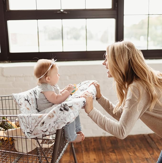 2-in-1 Cushy High Chair and Shopping Cart Cover for Baby, Comfortable Universal Fit Cover, Includes Storage Pouch - Coming Up Roses