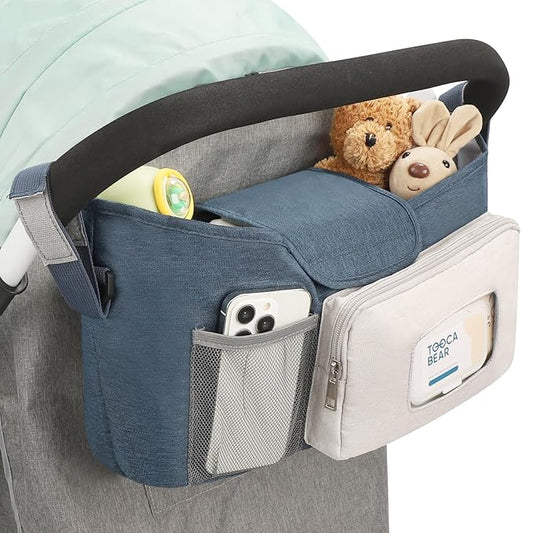 Accmor Universal Stroller Organizer with Insulated Cup Holder, Stroller Caddy Bag Accessories, Stroller Cup Holder Organizer for Uppababy Baby Jogger Britax Stroller, Blue