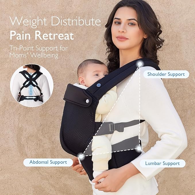 Momcozy Breathable Mesh Baby Carrier, Ergonomic and Lightweight Infant Carrier for 3-24 Months with Enhanced Lumbar Support, All Day Comfort for Hands-Free Parenting, Air Mesh-Black
