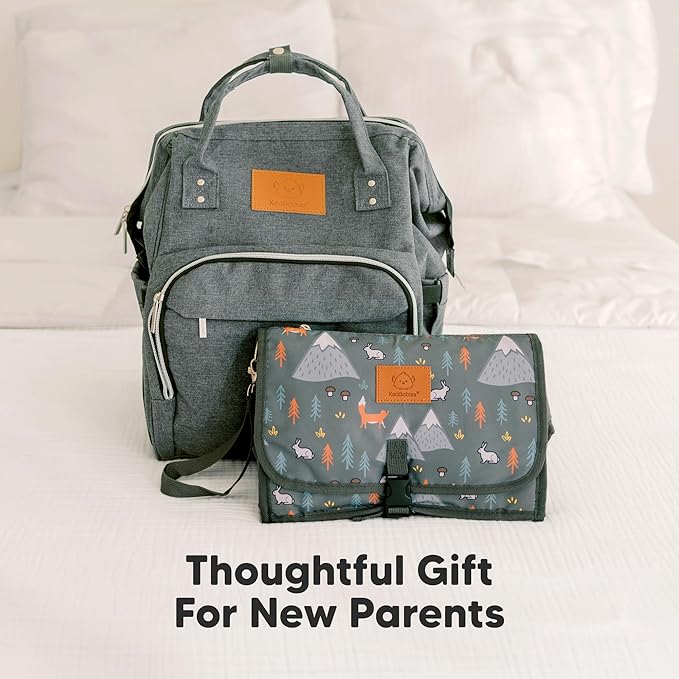 KeaBabies Portable Diaper Changing Pad - Large Waterproof Baby Changing Mat, Compact Travel Diaper Clutch, Functional Pockets Fit Newborn Essentials, Wipeable & Padded Baby Changer (Fox Vale)