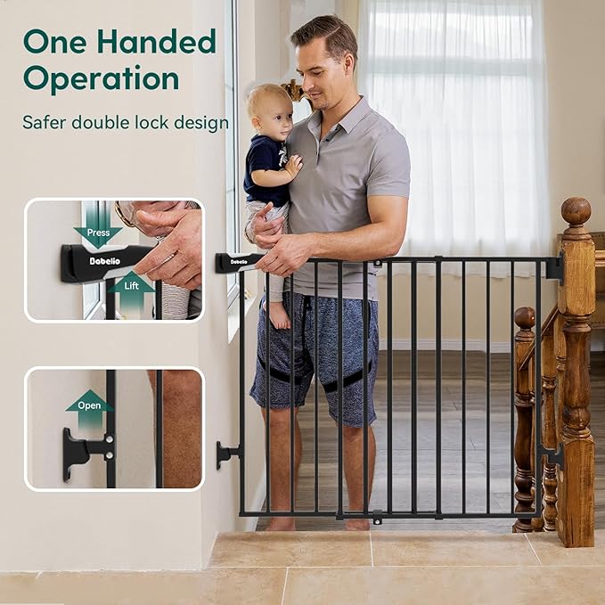 Babelio Baby Gate for Stairs, Kitchen & Doorways, 26-41" W 28" H No Bottom Bar| Easy Installation| One-Handed Operation| Auto-Close| Hardware Mount Safety Dog/Pet Gate Indoor (Black)