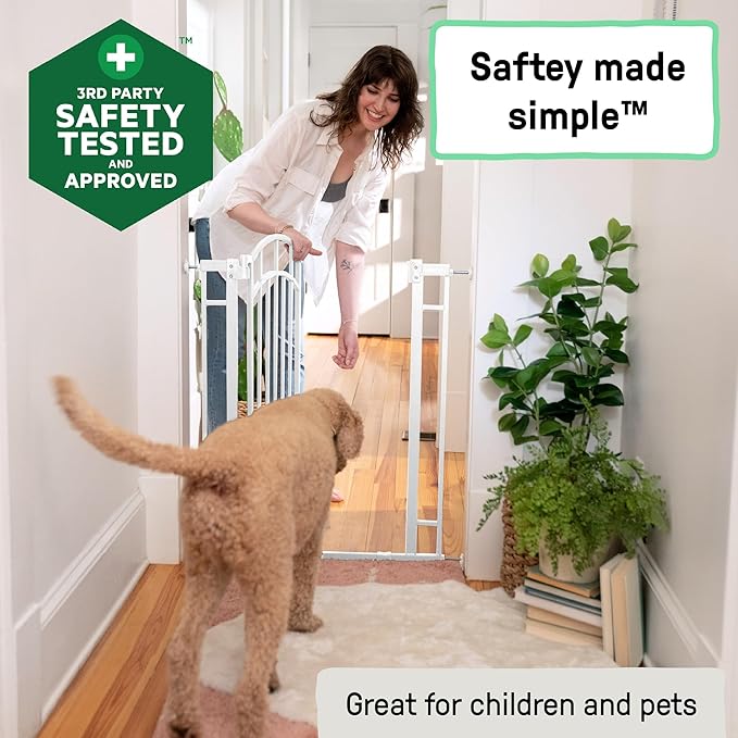 Ingenuity Decorative Extra Tall Baby Gate & Dog Gate, 28.5"-48" Wide, 36" Tall, Hardware or Pressure Mounted, Install on Top or Bottom of Stairs, Banister, or Doorway - White