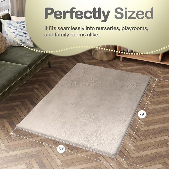Baby Play Mat for Floor - 1.3” Thick Memory Foam, 59" x 79" Large Crawling Mat for Infant & Toddler, Soft Non-Toxic Crawling Mat, Easy to Clean, Non-Slip Reversible Design - (Beige Cream)