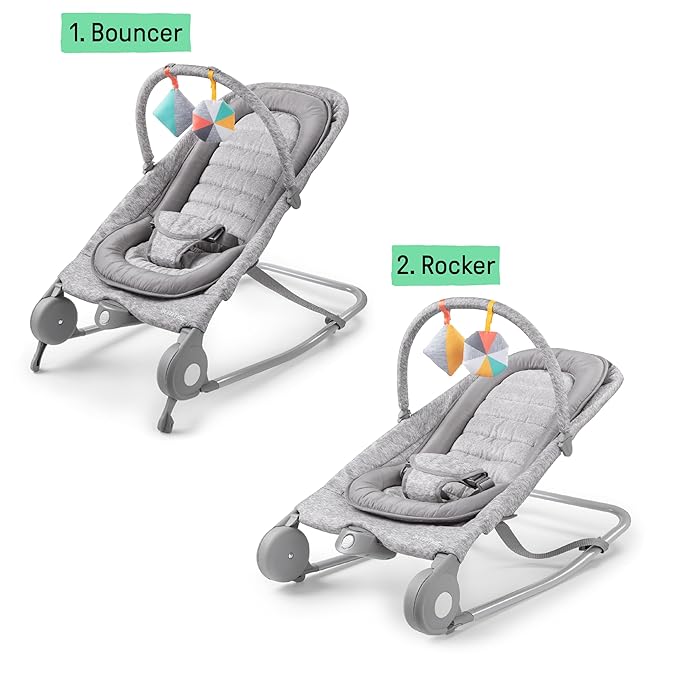 Summer Infant 2-in-1 Bouncer & Rocker Duo (Light Gray Tweed) Convenient and Portable Rocker and Bouncer for Babies Includes Soft Toys and Soothing Vibrations