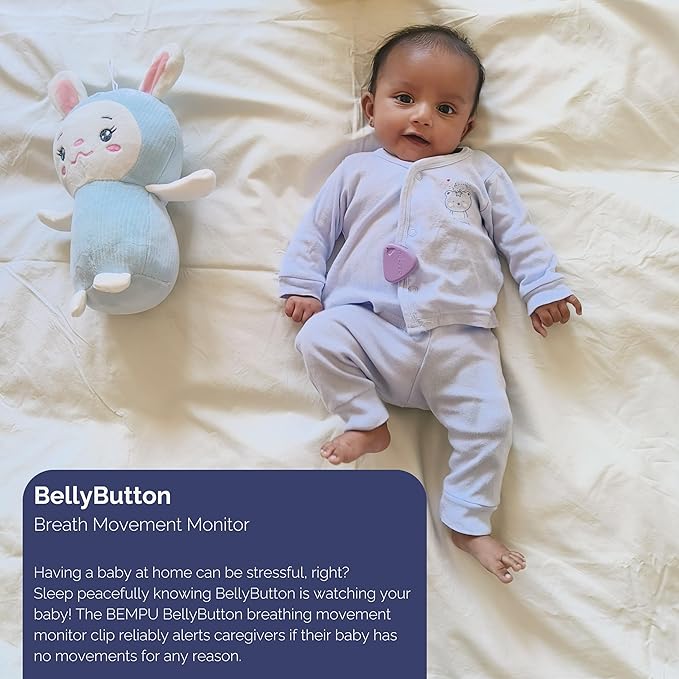 Bellybutton Smart Breathing Baby Monitor for Safer Sleep with Gentle Vibration, App Notifications, Easy to Clip, Portable, Medical-Grade Materials & Non-Bulky Design