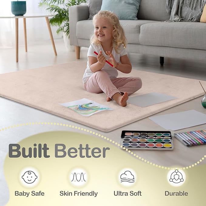 Baby Play Mat for Floor - 1.3” Thick Memory Foam, 59" x 79" Large Crawling Mat for Infant & Toddler, Soft Non-Toxic Crawling Mat, Easy to Clean, Non-Slip Reversible Design - (Beige Cream)