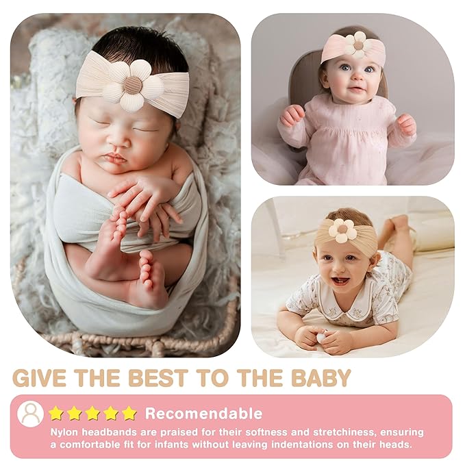 6 Pcs Baby Girls' Headbands Gifts for Newborn Infant Toddler Handmade Soft Comfortable Elasticity Nylon Baby Flower Hairbands Essentials Accessories