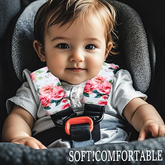 Carseat Strap Covers for Babies, Ultra Soft Double-Sided Use Shoulder Covers, 2 Pack Infant Seat Belt Covers for Car Seats/Strollers/High Chairs, for Baby Toddler Infant Boy Girl, Rose