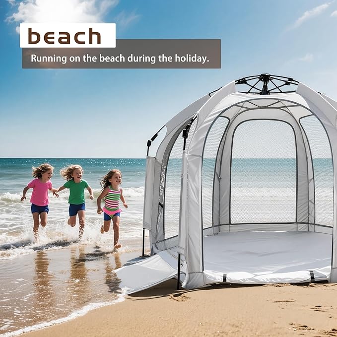 Baby Playpen with Canopy, Portable Baby Beach Tent, Toddler Play Yard Indoor and Outdoor, Foldable Mosquito Net for Infant - Grey