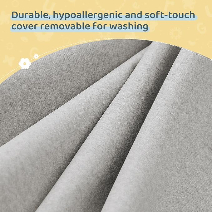 Travel Toddler Bed, 3-in-1 Convertible Sofa Bed for Toddler Portable Floor Beds, Flip Open Sofa Lounger for Girls and Boys, Made with High-Density Foam and Washable Cover,Ash