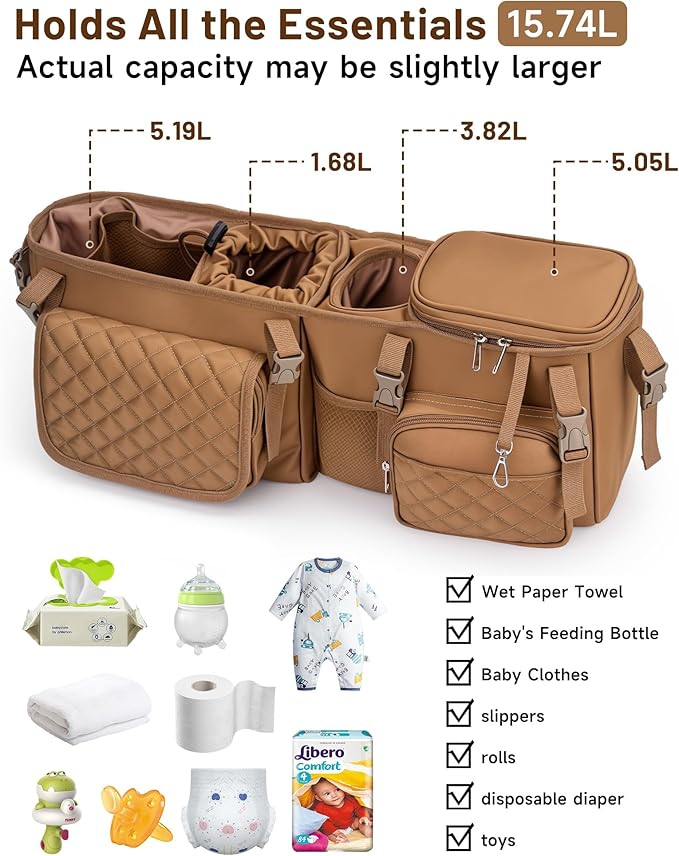 kcross Double Stroller Organizer Bag for Bob Duallie and Baby Jogger City Mini Gt2, Double Stroller Caddy Organizers with Cup Holder,Parent Console Stroller Accessories with Cooler Pockets