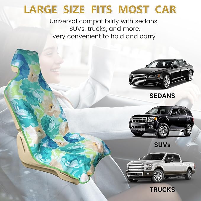Waterproof Stain Resistant Towel Car Seat Cover,Universal Non-Slip for Car, Truck, SUV, Van Seat for Gym Workout,Swimming,Beach and Workout Outdoor , Machine Washable (2pcs Flower)