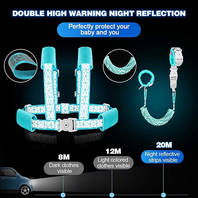 Toddler Leash for Walking, Toddler Safety Harnesses Leashes, Safety Harness with Lock for Kids, Anti Lost Wrist Link for Toddlers ,Upgrade with Reflective Tape Liner(6.5ft)for Kids