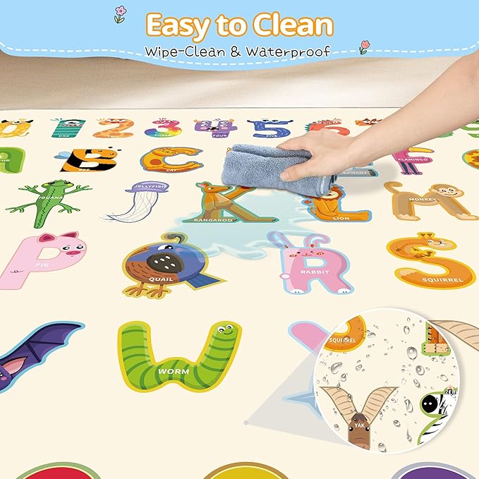 Baby Play Mat, 1-Inch Thick Foam 50" X 50" Playpen Mat,Waterproof & Non - Slip Playmat for Baby Play on Floor, Wipe - Clean, Ideal for Infants, Toddlers & Kids' Crawling and Tummy Time(Animal)