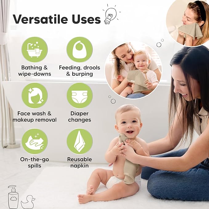 6-Pack Soft Baby Washcloths, Viscose from Bamboo - Kids, Newborn Bath Towels, Infant Shower, Toddler Reusable Face Towel, Gentle on Skin, Face Wash Cloths for Babies, 10x10(Earth Brown)