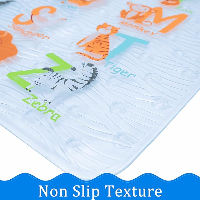 Bath Mats for Tub Kids,Baby Toddler - Large Cartoon Non-Slip Bathroom Bathtub Anti-Slip Shower Mats for Floor 35x15,Machine Washable XL Size Bathroom Mats (Alphabet)