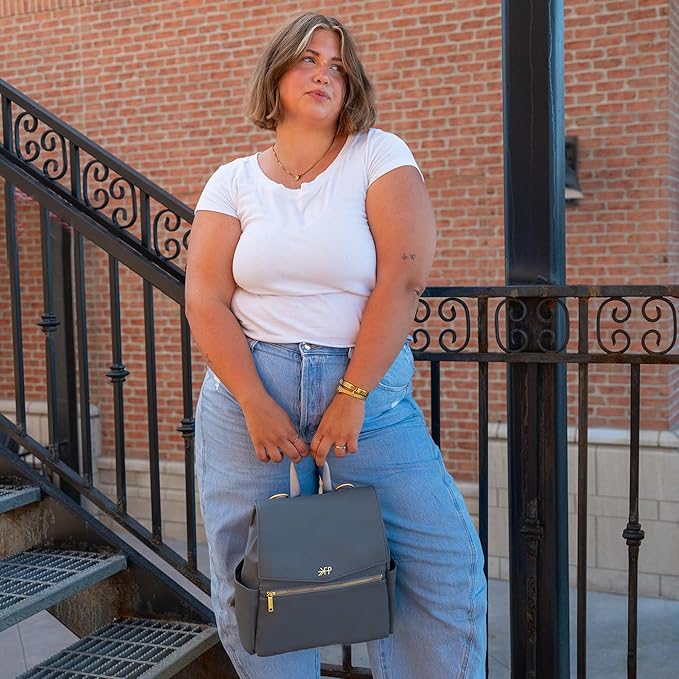 Freshly Picked Mini Classic Diaper Bag Backpack, Wipeable Vegan Leather, Womens (Stone)