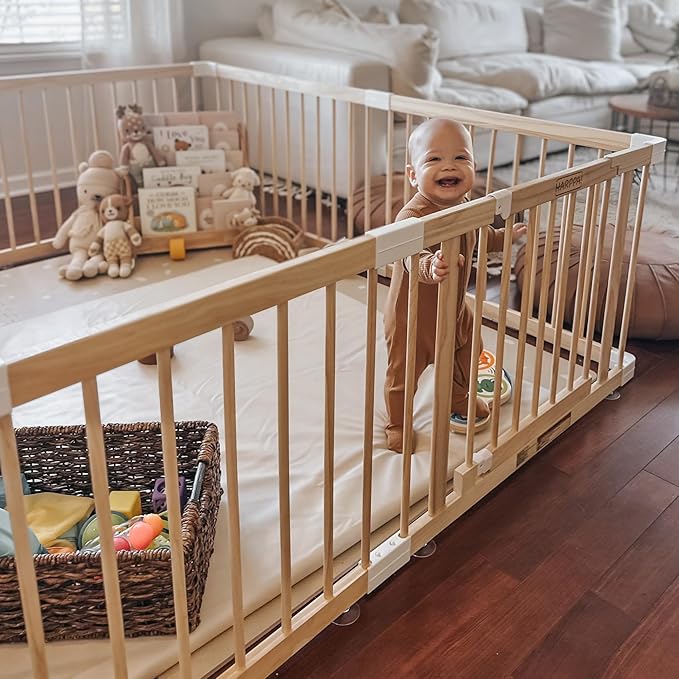 HARPPA Baby Gate Playpen for Babies and Toddlers Wooden Playpen Large Baby Fence Play Yards for Play Area (71.5x79.5x24 inches)