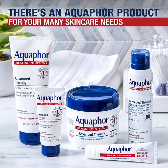 Aquaphor Advanced Therapy Healing Ointment, Hypoallergenic, Fragrance Free Body Moisturizer for Dry Skin and Minor Wound Care, Travel Size Skin Care Set, 1.75 Oz Tube, Pack of 3