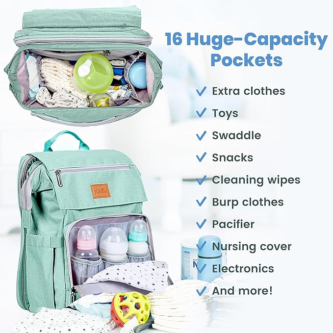 PILLANI Baby Diaper Bag Backpack - Large Bag for Boys & Girls, Waterproof Diaper Backpack - Travel Diaper Bags w/Changing Pad, Baby Registry Search & Shower Gifts - Essentials Must Haves Newborn Stuff