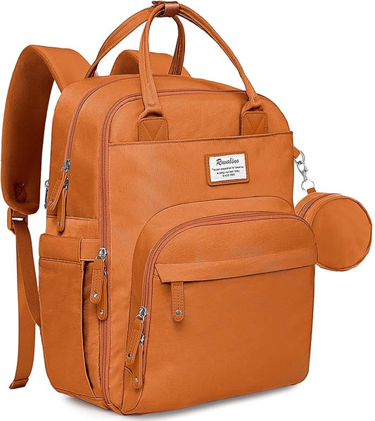 RUVALINO Diaper Bag Backpack-Multifunction Baby Travel Bag with Changing Pad, Insulated Bottle Holders & Pacifier Case, Large Capacity, Waterproof, Maple Orange