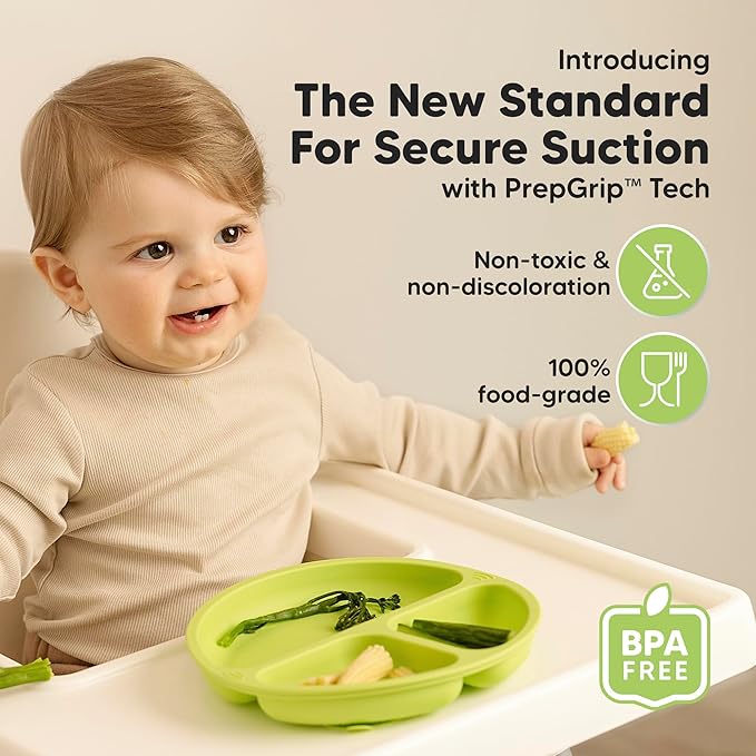 KeaBabies Suction Plates for Baby, Toddler - 3-Pack 100% Silicone Toddler Plates with Suction, Divided, BPA-Free Baby Led Weaning Essentials for Kids, Dishwasher, Microwave Safe, Durable (Kea)