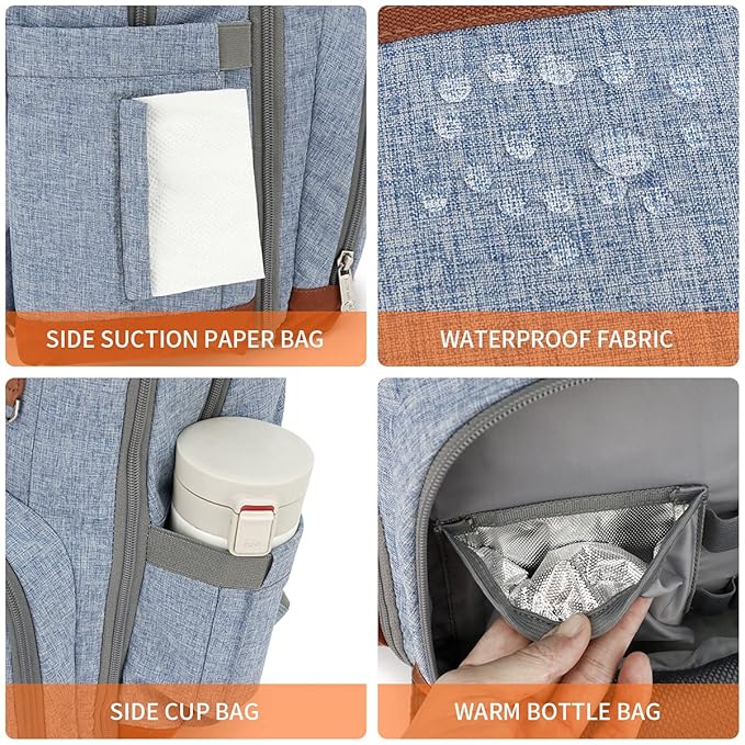 Diaper Bag Backpack, Large Baby Nappy Bags with Portable Changing Pad for Boys and GirlsMultifunction Travel Baby Bag for Moms Dads, Shower Gifts Waterproof and Stylish,Light Blue