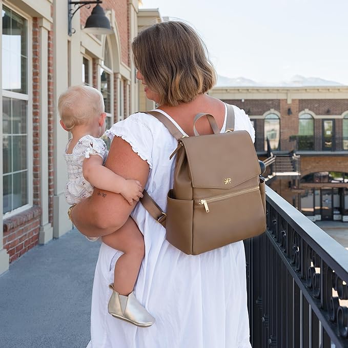 Freshly Picked Mini Classic Diaper Bag Backpack, Wipeable/Vegan Leather (Toffee)