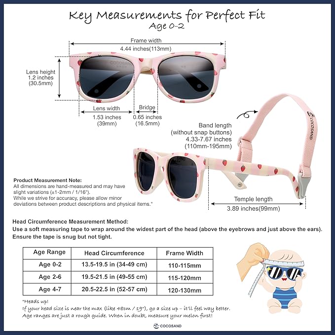 COCOSAND Flexible Polarized Baby Sunglasses with Strap UV Protection for Toddler Infant Girl Boy Age 0-24 Months