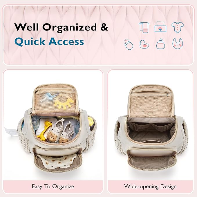 mommore Diaper Bag Small Diaper Backpack Stylish Baby Travel Backpacks with Insulated Pockets, Changing Pad, Stroller Straps