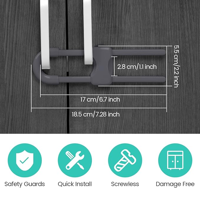 Jetec 10 Pieces Cabinet Locks for Babies, U-Shaped Proofing Drawers Safety Child Locks Adjustable, Easy to Use Childproof Latch for Knob Handle on Kitchen Door Storage Cupboard Closet (Gray)