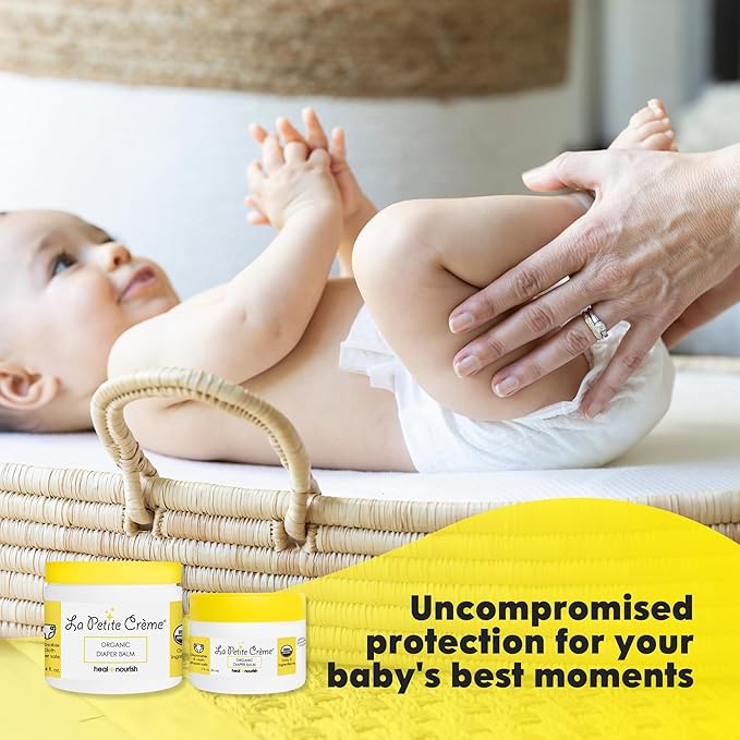 La Petite Creme French Organic Diaper Balm (1 oz) - Healing & Nourishing Diaper Cream - Gentle & Safe Liniment Baby Lotion - USDA Certified Organic - Baby Essentials for Newborn