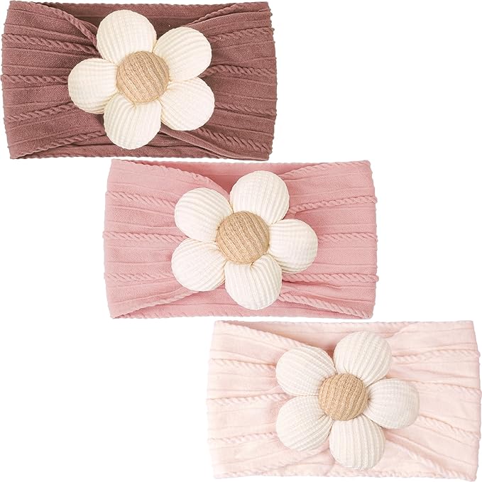 CÉLLOT Baby Flower Headbands Baby Girls Nylon Headbands Baby Essentials Stretchy Hairbands Handmade Hair Accessories for Newborn Infant Toddlers Kids (Pink,Cameo,Salmon)