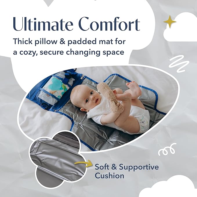 Usakinon® Portable Diaper Changing Pad for Baby – Newborn Essentials, CPC Certified, Travel Diaper Clutch & Waterproof Changing Station, Lightweight & Foldable, Touchscreen-Friendly (Blue)