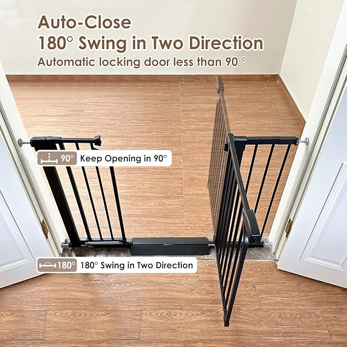 Beberoad Love Double Door Baby Gate for Stairs and Doorways, Pressure Mounted Dog Pet Gate, Extra Wide 37.4"-48.26" Auto-Close Walk Thru Baby Pet Safety Gate, Includes 2-Pack Extension Kit No Drilling