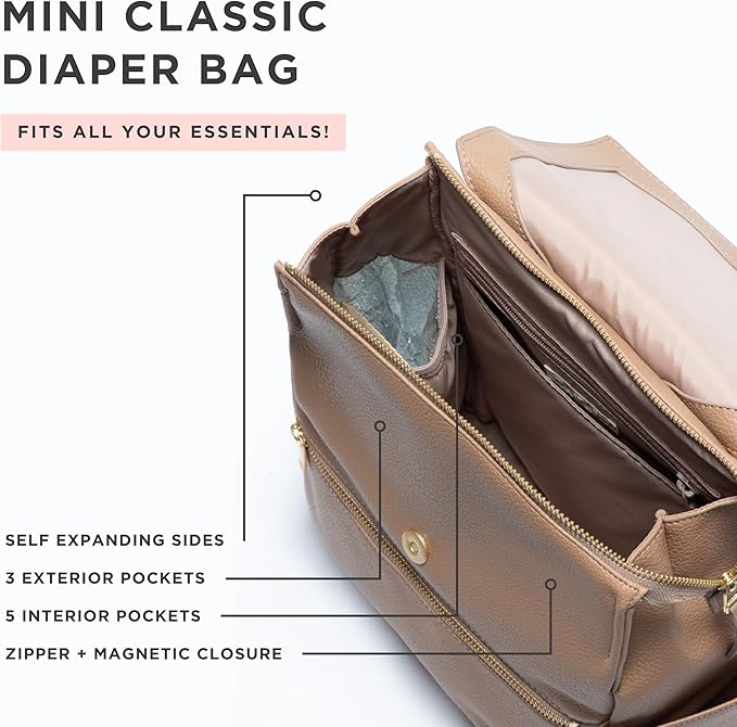 Freshly Picked Mini Classic Diaper Bag Backpack, Wipeable/Vegan Leather (Toffee)