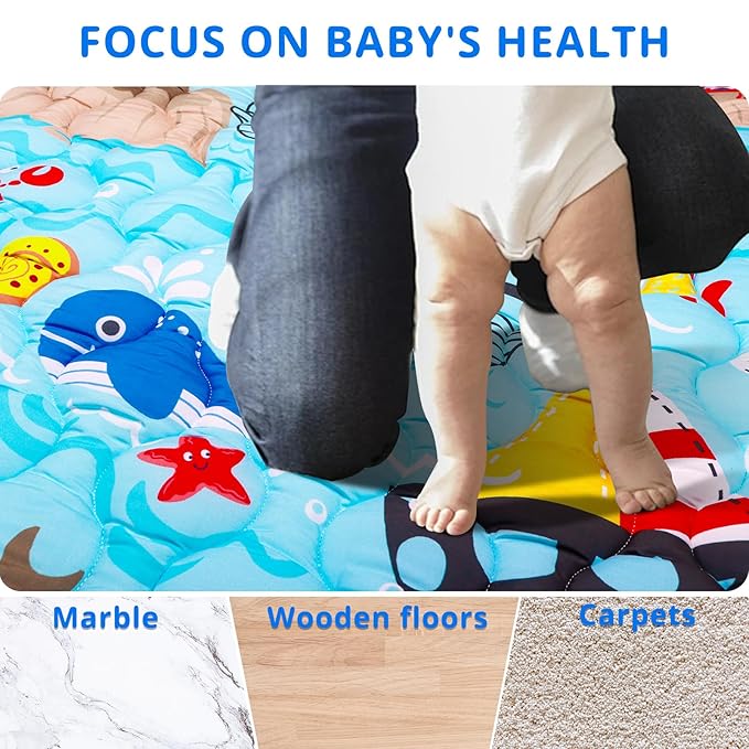 Ocean Baby Gyms Playmats for Playpen 71"×59" Marine Animals Play Mat for Playpen Playyards Thicken Soft Padding Foam Playmats for Babies Toddlers Infants Baby Crawling Mat Pad Tummy Time