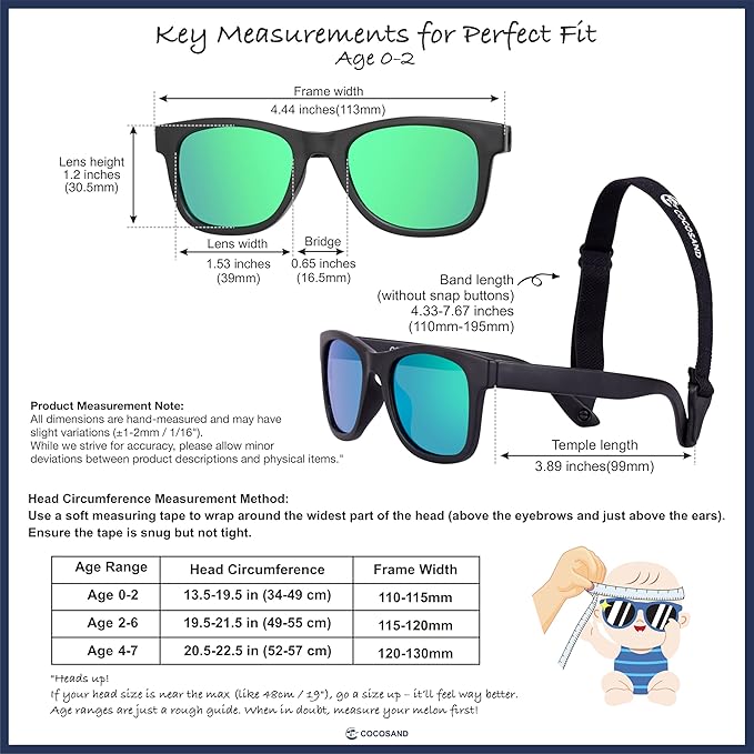COCOSAND Flexible Polarized Baby Sunglasses with Strap UV Protection for Toddler Infant Girl Boy Age 0-24 Months