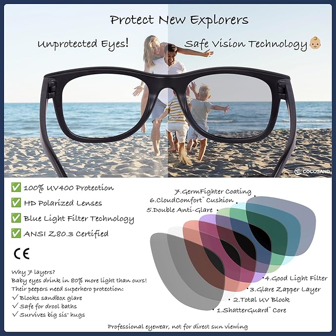 COCOSAND Flexible Polarized Baby Sunglasses with Strap UV Protection for Toddler Infant Girl Boy Age 0-24 Months