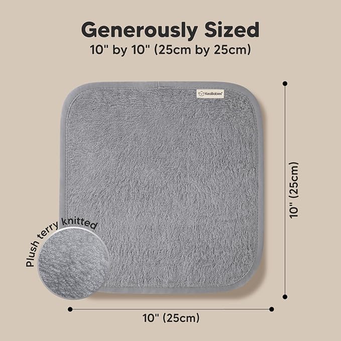 6-Pack Soft Baby Washcloths, Viscose from Bamboo - Kids, Newborn Bath Towels, Infant Shower, Toddler Reusable Face Towel, Gentle on Skin, Face Wash Cloths for Babies, 10x10 (Cool Gray)