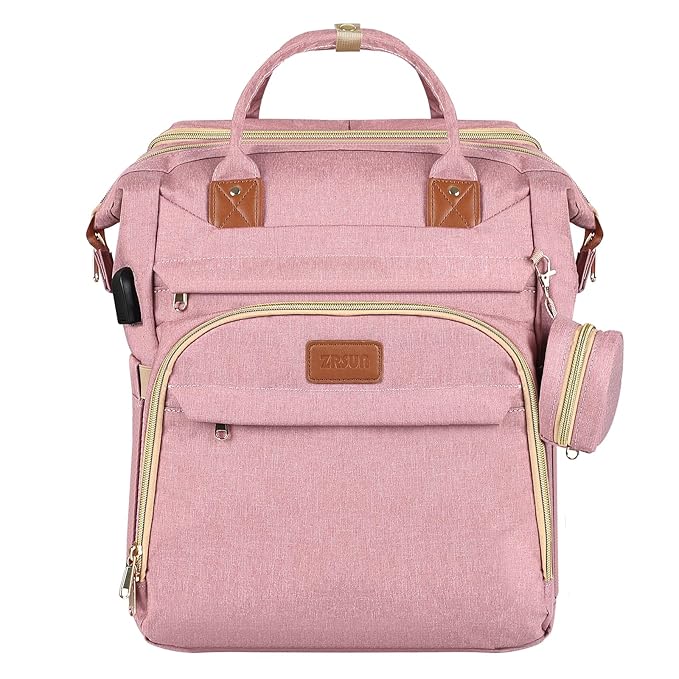 Baby Diaper Bag Backpack,Baby Shower Gifts, Multifunctional Travel Diaper Bag, Gifts for Mom with Portable Diaper Pad,Pink