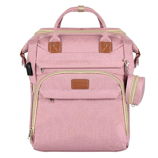 Baby Diaper Bag Backpack,Baby Shower Gifts, Multifunctional Travel Diaper Bag, Gifts for Mom with Portable Diaper Pad,Pink