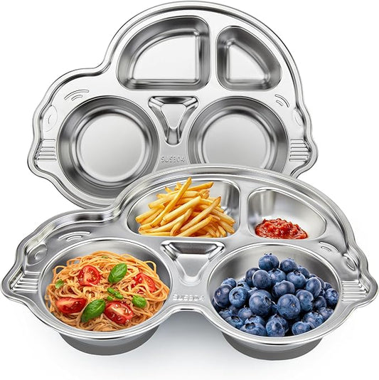 Stainless Steel Baby Suction Plates: Divided Plates Designed for Babies and Toddlers, Made of 100% Food-Grade Materials Ideal for Baby-Led Weaning BPA-Free Toddler Feeding Dishwasher Safe Gray