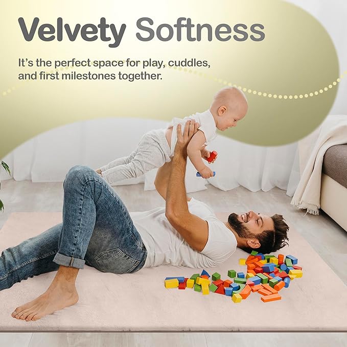 Baby Play Mat for Floor - 1.3” Thick Memory Foam, 59" x 79" Large Crawling Mat for Infant & Toddler, Soft Non-Toxic Crawling Mat, Easy to Clean, Non-Slip Reversible Design - (Beige Cream)