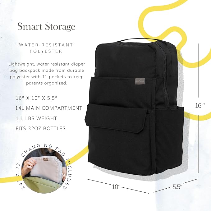 RED ROVR Roo Lightweight 1 LB Diaper Bag Backpack | 11 organizational pockets| Durable & Water-Resistant (Black)