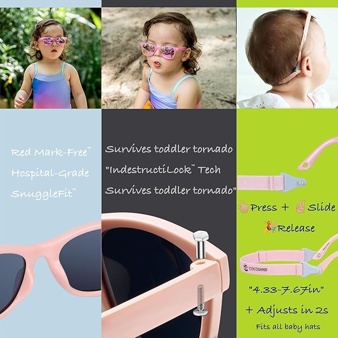 COCOSAND Flexible Polarized Baby Sunglasses with Strap UV Protection for Toddler Infant Girl Boy Age 0-24 Months